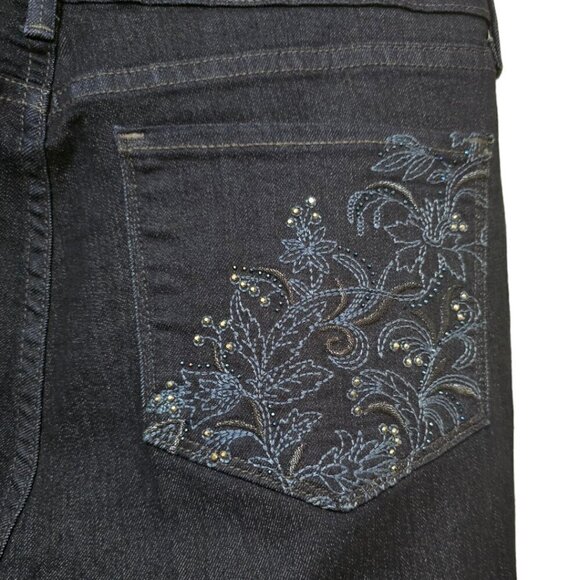NYDJ Marilyn Straight Leg Denim Embroidered Pocket Trousers in Rinse Sz 8 - Picture 6 of 12